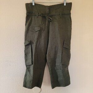 Kookai Womens 100% Linen Cargo Pants Size 38 Green Y2k 90s Utility Military